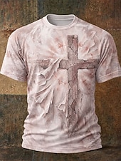  Men's Bible 3D Cross Christian T Shirt Short Sleeve T shirt 3D Print Crew Neck Shirt Religious Patriotic Casual Daily Party Light Blue Pink Khaki Summer Spring Clothing Apparel