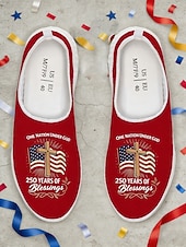 cheap Women Shoes-Women's Blue Patriotic Slip-On Sneakers – Lightweight Breathable Walking Shoes with American Flag Graphic Design for Casual Wear, Holiday Events, Travel and Outdoor Activities