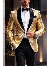 preiswerte Blazer &amp; Jacke-Herren Pailletten 70er Jahre Disco Retro Blazer Party Glitzer Freizeitjacke Muster Einreihig Einknopf Schwarz Silber Burgunder Königsblau Gold