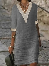 economico Abiti casual bianchi-Per donna Abito al ginocchio Abito Bianco Elegante Moda Moderno All'aperto Vacanza Uscire Vestibilità regolare Semplice Senza Maniche Scollo a V Blu Nero Bianco Giallo Estate Primavera