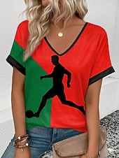 economico Partita di Calcio Mondiale-Maglietta da Donna World Soccer Match 2026 Stampa Grafica Blocco di Colore Vintage Elegante Classica Maniche Corte Collo a V Regular Top Giornalieri Weekend Vacanza Nero Rosso Verde Estate Primavera