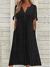 olcso Fehér csipke ruhák-Női Midi ruha Boho ruha A vonalú ruha nyári ruha Rakott ruha Elegáns Divat Modern Hétköznapi Napi Szabadtéri Laza öltözet Sima Rövid ujjú V-alakú Medence Fekete Fehér Arcpír rózsaszín Nyár Tavasz