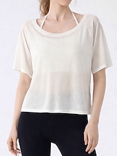  Women's Tee Sports T-Shirt Solid Color Elegant Cute Casual Half Sleeve Boat Neck Off Shoulder Regular Tops Gym Sports Weekend White Yellow Red Apricot Light Blue Summer Spring