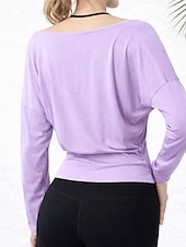  Damen T-Shirt Sport-T-Shirt Elastischer Bund Einfarbig Elegant Stilvoll Sexy Langarm V Ausschnitt Normale Oberteile Fitnessstudio Sport Wochenende Elfenbein Rote Violett Kaffee Frühling Herbst