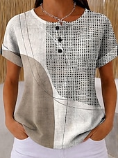  T-shirt Waffle pour femmes à bloc de couleur impression graphique géométrique abstraite vintage stylé classique à manches courtes col rond longs hauts quotidiens bleu noir jaune rose bleu poussiéreux