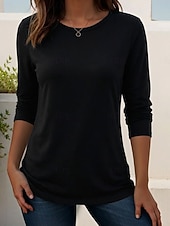 economico T-shirt semplice-Per donna Maglietta Blusa Tinta unica Semplice Elegante Classico Manica Lunga Girocollo Top lunghi Quotidiano Uscire Abbigliamento mare Blu Nero Bianco Giallo Rosa Primavera Autunno