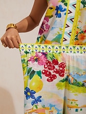 economico pantaloni da donna-pantaloni a gamba larga effetto lino leggero, perfetti per le vacanze in un giardino di agrumi.