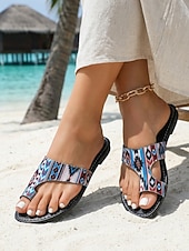 abordables Zapatos de mujer-Sandalias de playa para mujer con motivo del 250.º aniversario de EE. UU.: blancas y azules, con estampado de estrellas patrióticas, ideales para el 4 de julio y las vacaciones. &amp; playa