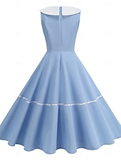 baratos Vestidos-Anos 50 Retro Vintage Até os Joelhos Vestidos Rockabilly Vestido Flare Sem Mangas Côr Sólida Fantasia Mulheres Carnaval Baile de Máscaras Baile de Formatura Festa de Noite Festa de Noivado Adulto
