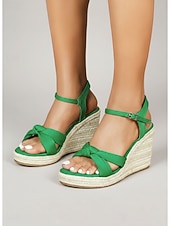 cheap Women-Women's Black Espadrille Wedge Sandals - Elegant Cross-Strap Knot Platform Heels with Ankle Strap for Cruise Vacations, Formal Deck Dinners &amp; Summer Resort Wear