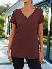 economico T-shirt semplice-Per donna Maglietta Semplice Moda Elegante Classico Manica Corta Scollo a V Top Regolari Quotidiano Uscire Weekend Bianco Rosa Vino Blu marino Albicocca Estate Primavera