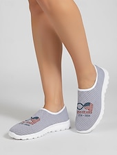  Women's White Patriotic Slip-On Sneakers – Lightweight Breathable Walking Shoes with American Flag Print Graphic for Casual Wear, Holiday Events, Travel and Outdoor Activities