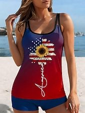  Amerikanischer Unabhängigkeitstag: Zweiteiliger Tankini-Badeanzug mit hohem Bund, rückenfrei, für Strand und Urlaub, geometrischer U-Ausschnitt, ärmellos