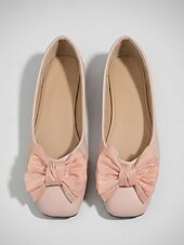 tanie Buty na płaskim obcasie damskie-Damskie balerinki z kokardką w kolorze różowym, eleganckie, wsuwane buty na co dzień z kwadratowymi noskami, do noszenia na co dzień, w podróży i do pracy &amp;weekendowy wypoczynek