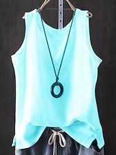 economico Camicie Finte Essenziali-Per donna Finto cotone e lino Semplice Moda Elegante Classico Senza Maniche Manica Corta Girocollo Top Regolari Quotidiano Uscire Weekend Blu Nero Bianco Giallo Rosa Estate Primavera