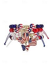 Недорогие Аксессуары-Набор женских браслетов из разных материалов, различные стили, подвески с патриотическим флагом США, регулируемые ремешки, идеально подходит для празднования 250-летия США, Дня независимости и повседневной носки.