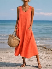 abordables Vestidos-Mujer Vestido maxi Vestido de cambio Vestido de verano Casual Diario Holgado Plano Sin Mangas Cuello Barco Azul Piscina Negro Blanco Verde Claro Verano Primavera Otoño