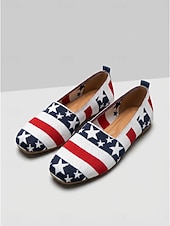  USA 250 Damen-Ballerinas im patriotischen Design – atmungsaktive, gestreifte Strickschuhe mit Sternenapplikation &Quadratische Zehenpartie für den amerikanischen Unabhängigkeitstag, täglicher Komfort