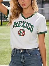  Maglietta da Donna World Soccer Match 2026 Stampa Grafica Squadra di Calcio Elegante Casual Maniche Corte Collo a V Regular Top Giornalieri Blu Bianco Giallo Blu Reale Verde Estate Primavera