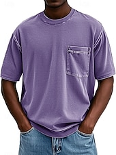 preiswerte Basic-T-Shirts-Herren T Shirt Hemd aus 100 % Baumwolle in Säurewaschung T-Shirt Kurzarm Rundhalsausschnitt Sommer Frühling Ganzjahres Einfarbig Einfach Vintage Streetwear Designer Tasche Stückgefärbt Gewaschen