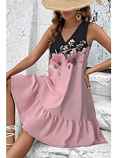 tanie Sukienki kwiatowe-Damskie Sukienka mini Sukienka letnia Sukienka A line Letnie sukienki Codzienny Codzienny Święto Regularny Kwiaty Graficzny Bez rękawów W serek Niebieski Rumiany róż Fioletowy Zielony Lato Wiosna