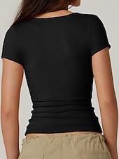 cheap Plain tee-Women's T Shirt Tee Top Solid Color Stylish Basic Classic Short Sleeve V Neck Regular Tops Daily Going out Weekend Black White Wine Brown Dark Gray Summer Spring