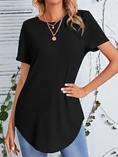 abordables T-shirt uni-Femmes T-shirt Couleur Unie Mode Classique Occasionnel Manche Courte Col ras du cou Hauts Longs Quotidien Sortir Week-end Noir Violet Claire Chameau Bleu clair Été Printemps