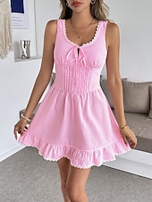 abordables Vestidos a Rayas y Geométricos-Mujer Mini vestido Vestido corsé Vestido de una línea Vestido de verano Vestido lencero Casual Diario Playa Festivos Ajuste regular Plaid Sin Mangas Escote en U Azul Piscina Rosa Verano