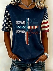  Jour de l'Indépendance Américaine Femmes T-shirt Imprimé Graphique Drapeau Drapeau Américain Élégant Classique Occasionnel Manche Courte Col ras du cou Hauts Réguliers Quotidien Blanche bleu marine