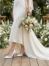cheap Bride-Women's Nude Chunky Heeled Wedding Shoes with Crystal Detail - Elegant Bridal Heels for Garden Weddings