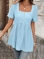 economico Bluse Eleganti-Per donna Camicia Camicia traforata Top traforato Blusa Bottoni Semplice Vintage Elegante Classico Manica Corta Collo quadrato Top Regolari Casuale Quotidiano Spiaggia Nero Bianco Rosa Azzurro cielo