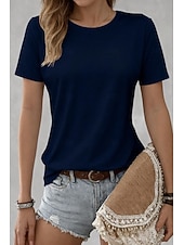 お買い得  プレーンTシャツ-女性用100%コットンTシャツソリッドカラークラシックカジュアル半袖クルーネックレギュラーTシャツデイリー外出用明るいオレンジティールブラックホワイトピンク夏春