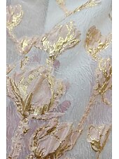 billige Gulvlengde-A-linje Gulvlengde Skjortekjole Gjestekjole til bryllup Formell kjole Kjole til brudens mor 3/4 ermer Skjortekrage Elegant Enkel Formell Organza Jacquard med Sløyfe(r)