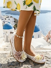 preiswerte Ballerinas für Damen-Romantische weiße Damen-Schnürschuhe – atmungsaktive Mesh-Slipper mit dreidimensionaler Blumenapplikation, ideal für Santorini-Urlaube und Mittelmeerkreuzfahrten. &amp;Sommerurlaub am Strand