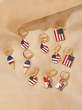  Zestaw patriotycznych kolczyków dla kobiet ze stopu metali, wielostylowe wiszące kolczyki z flagą USA na 250. rocznicę USA, Dzień Niepodległości i na co dzień