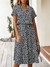 billige Uformelle blomsterkjoler-Dame Midikjole Uformell kjole Floral kjole Elegant Mote Moderne utendørs Feriereise Ut på byen Normal Blomstret Kortermet V-hals Blå Hvit Gul Navyblå Sommer Vår