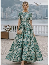  A-linje Ankellengde Formell kjole Cocktailkjoler Elegant Kortermet Båthals Bryllup Cocktailfest Jacquard med Plissert