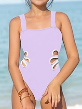 cheap One Piece Swimsuit-Kids Girls' Swimsuit Outdoor Beach Color Block Vacation Fashion Hollow Out Bathing Suits 4 years+ Summer Blue Black