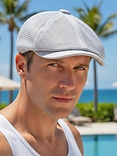 お買い得  メンズ帽子-メンズ用通気性メッシュニュースボーイキャップ、複数色展開、軽量ポリエステルアイビーハット、普段使い、旅行、休暇、夏の屋外スタイリングに最適