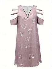 cheap White Casual Dresses-Women's Mini Dress Casual Dress Print Dress Elegant Fashion Modern Outdoor Vacation Going out Loose Fit Heart Short Sleeve V Neck Blue White Purple Green Summer Spring