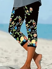 ieftine -Pentru femei chinez Jambiere Vacanță Epocă Șic Stradă Capris Talie Înaltă Floral Grafic Imprimare Confort Απαλό Comfortabil Strech Zilnic În aer liber Vacanță Albastru piscină Verde Gri Negru Alb