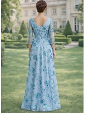 billige Gulvlengde-A-linje Kjoler Gulvlengde Gjestekjole til bryllup Formell kjole Aftenkjole Kjole til brudens mor Kortermet V-hals Elegant Enkel Utsmykket Formell Bryllupsgjest Bryllupsfest Chiffon Blonder med