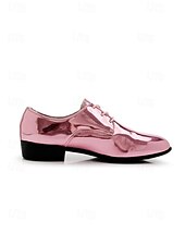 economico Scarpe Derby-scarpe eleganti da uomo in similpelle verniciata rosa metallizzato, scarpe stringate lucide per matrimoni, locali notturni ed eventi alla moda