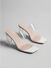 cheap Heeled Sandals-Women's Clear Block Heel Sandals with Transparent Strap, Modern Minimalist Open Toe Heels for Cocktail Party, Elegant Dress Shoes for Evening, Club &amp; Formal Events