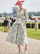  A-Linie Knöchellänge A Linie Kleid Blumenkleid Cocktailkleider Partykleider Elegant Vintage Halbarm V Ausschnitt Hochzeit Formell Jacquard mit Schmetterling Tasche