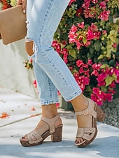 cheap Platform Sandals-Women's Burgundy Chunky Heel Sandals – Faux Leather Sandals with Buckle and Perforated Design for Casual Outings, Summer Parties and Everyday Wear