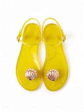 cheap Flat Sandals-Women's Vibrant Purple Jelly Sandals - Waterproof Summer Flip Flops with Iridescent Shell Decor for Beach Vacations, Poolside Parties &amp; Tropical Resort Wear