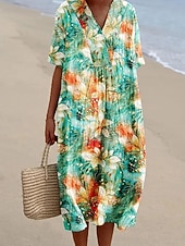  Women's Midi Dress Shift Dress Vacation Casual Beach Daily Going out Loose Fit Graphic Geometric Short Sleeve V Neck Yellow Red Purple Green Summer Spring