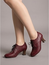 cheap Victorian &amp; Edwardian-Women's Victorian Style Lace-Up Oxford Pumps - Elegant Edwardian Retro Heeled Booties with Scalloped Brogue Detail and Spool Heel for Vintage Weddings, Period Costumes &amp; Classic Tea Parties