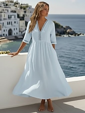 economico Abiti di Lusso-Per donna Abito Midi 100% cotone Abito a Tubino Abiti in cotone e lino Vestito Casual Essenziale Classico Casual Quotidiano All'aperto Vacanza Vestibilità comoda Semplice Mezza Manica Scollo a V